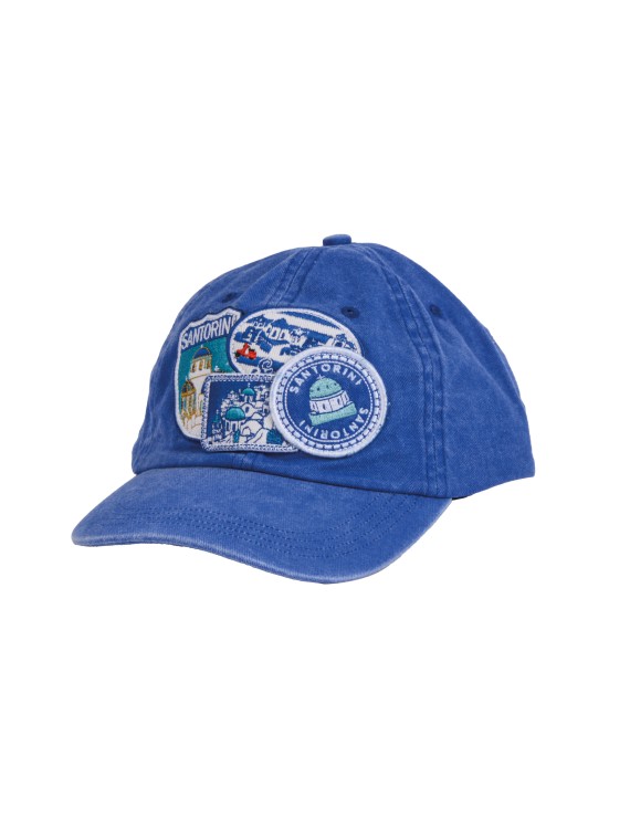 Blue Denim Santorini Baseball Cap with Colorful Tourist Patches – 100% Cotton | Adjustable | Available in Various Designs & Colors