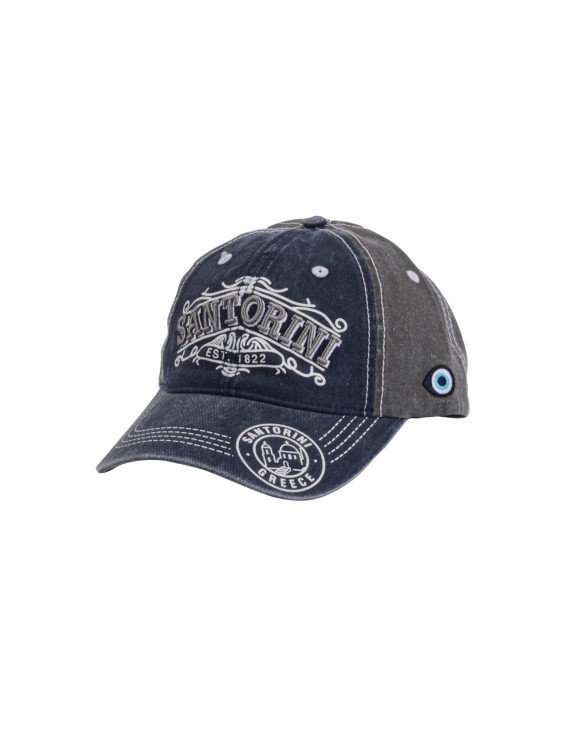 Santorini Greece Vintage Red Embroidered Baseball Cap with Evil Eye Detail– 100% Cotton | Adjustable | Available in Various Designs & Colors