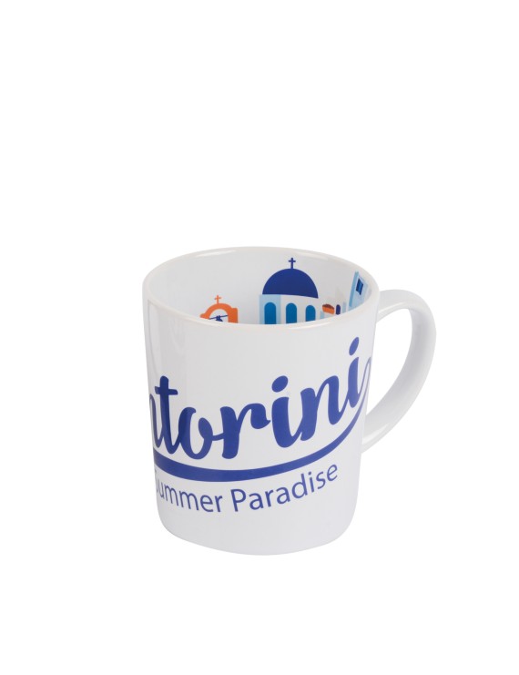 Santorini Summer Paradise Church Ceramic Mug – Available in Blue & White